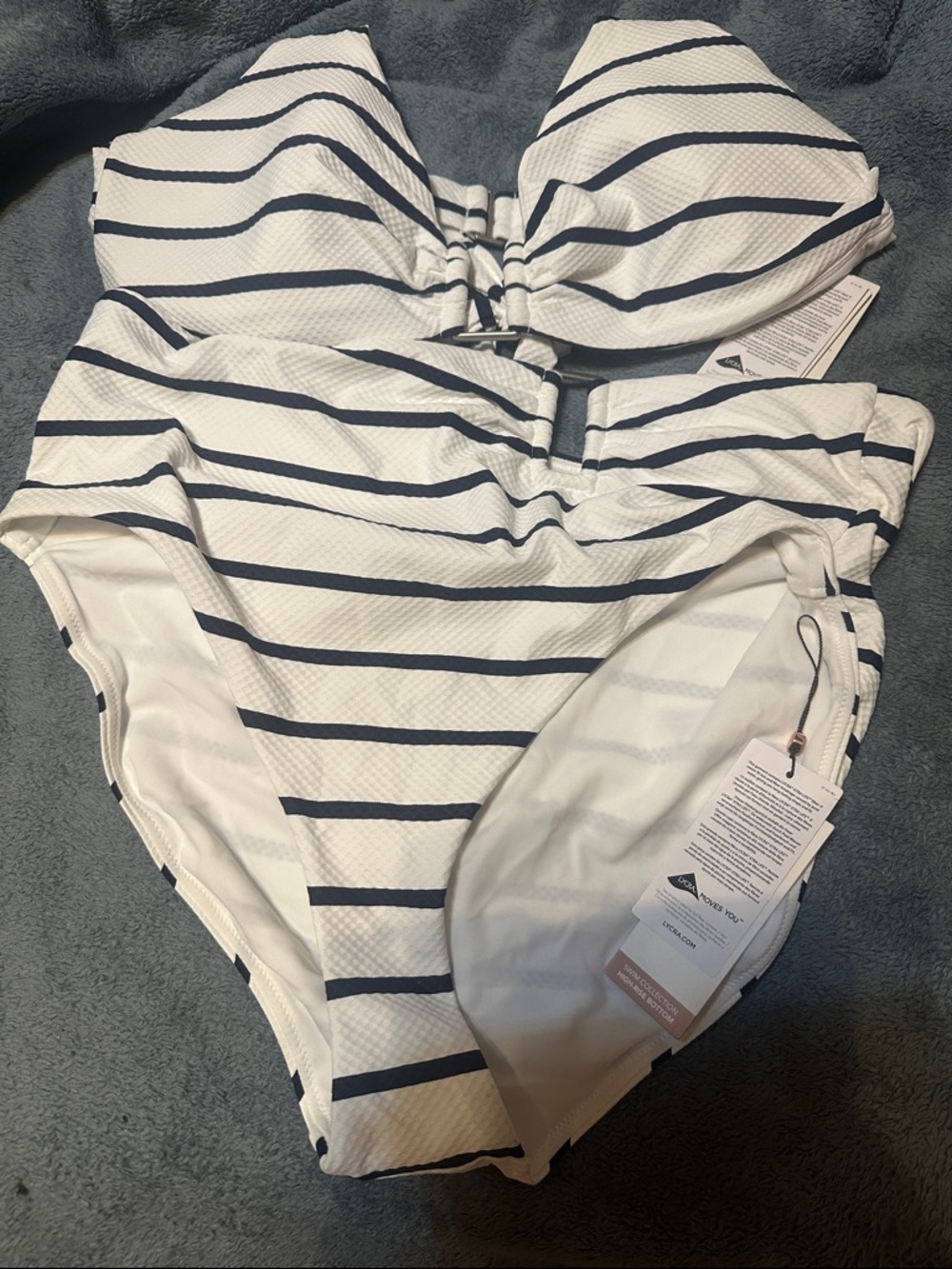 Calia White and Navy High-Waist Stripe Bikini Bottoms-XXLG